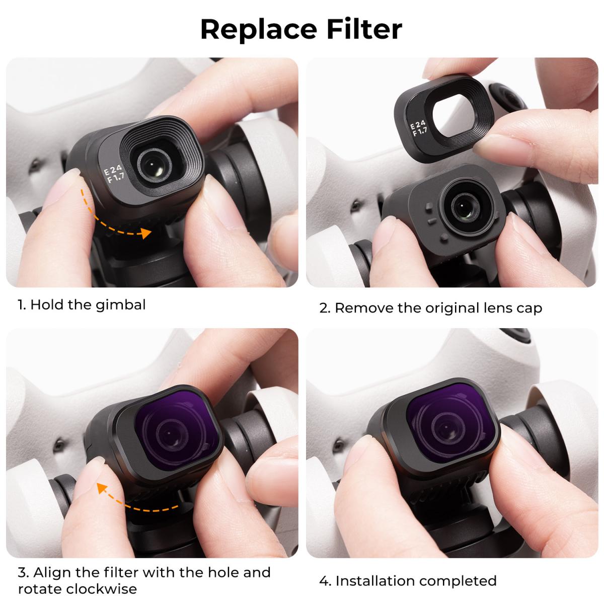 K&F Concept ND -suodatinsarja DJI Mini 4 Pro 4 Packille (ND8, ND16, ND32 ja ND64)