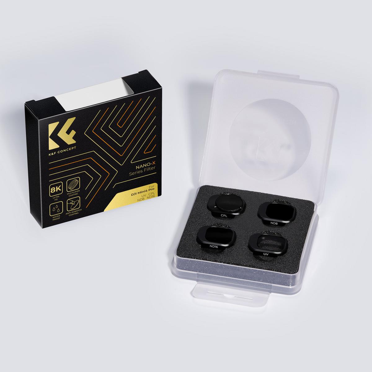 K&F Concept Mini 4 Pro Filterset 4 Stuks CPL + UV + ND8 + ND16 Filter Compatibel met DJI Mini 4 Pro