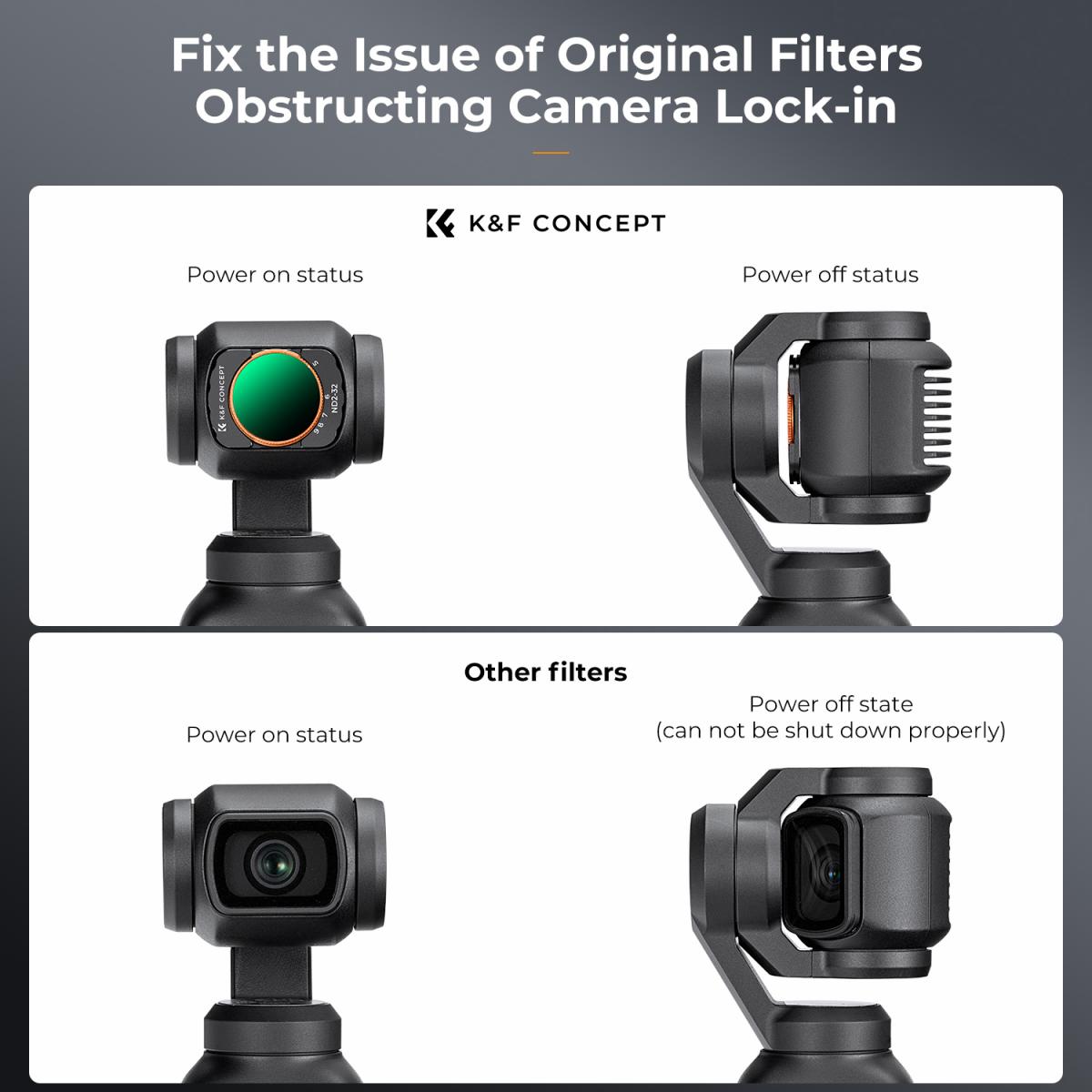 K&F Concept VND-filter för DJI Osmo Pocket 3, Magnetic Variable ND2-32 + ND32-512 Neutral Density Filter 28-lagers nanobelagt HD Optiskt glas