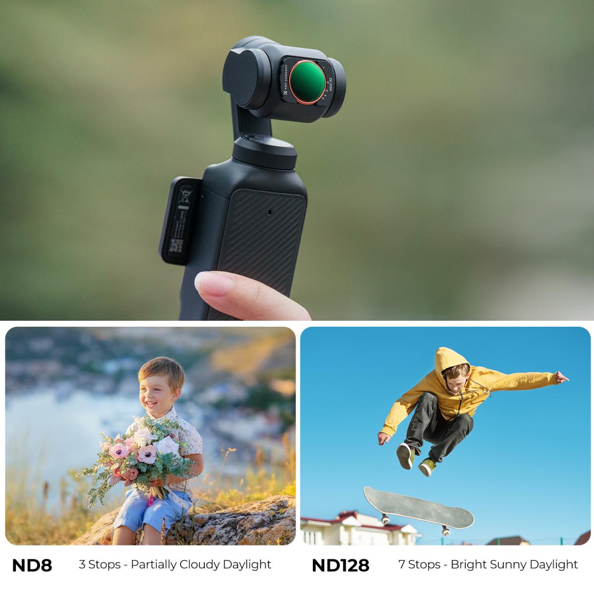 K&F Concept VND-filter för DJI Osmo Pocket 3, Magnetic Variable ND2-32 + ND32-512 Neutral Density Filter 28-lagers nanobelagt HD Optiskt glas