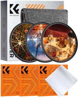 Filtres étoiles 67 mm 3 pièces ensemble 4 + 6 + 8 points filtre étoile à écran croisé filtre d'objectif d'appareil photo à effet spécial revêtement 18 couches avec 3 chiffons de nettoyage