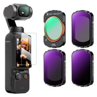 K&F Concept OSMO Pocket 3 CPL+ND Filtersets,4er Pack Magnetische Polfilter(CPL),ND16, ND64, ND256 Filter kompatibel mit DJI OSMO Pocket 3 (Aluminiumrahmen)