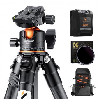 Professional-grade Eclipse Set-Include 49mm Solar Filter + KF09.098 Carbon Fiber Tripod + KF13.107 32L Pro Large Camera Backpack + KF28.0024 6700mAh V Mount Battery