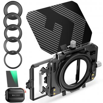Kit Matte Box + filtre carré ND8 compatible avec deux filtres carrés 4x5,65" Comprend des anneaux adaptateurs 67/72/77/82/95 mm Série Nano-Xcel