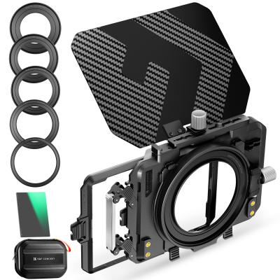Kit Matte Box + filtre carré ND8 compatible avec deux filtres carrés 4x5,65" Comprend des anneaux adaptateurs 67/72/77/82/95 mm Série Nano-Xcel