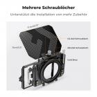 ND4+ND32 Rechteckfilter für Matte Box Kit enthalten außerdem mehrere Erweiterungsanschlüsse (1/4", 3/8", Blitzschuh) für die Installation weiterer Zubehörteile
