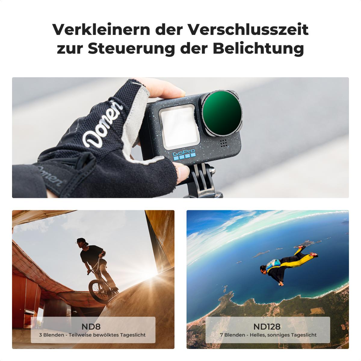 K&F Concept Variable ND Filter Set Kompatibel mit GoPro Hero 13 Schwarz, ND2-32 & ND32-512Neutraldichte Zubehör Light Reduction Filter für Go Pro Hero 12/11/10/9 Schwarz, Multi Coated HD Optical Glass