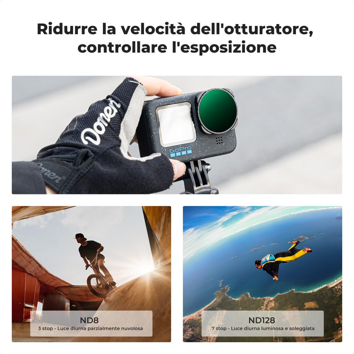 K&F Concept 2 Pezzi Kit di ND Filtri (ND2-32 + ND32-512) per GoPro Hero 13/12/11/10/9, con Filtro Variabile ND2-32 e ND32-512 con 28 Strati di Nano Rivestimento, Fotocamera di Azione Accessori