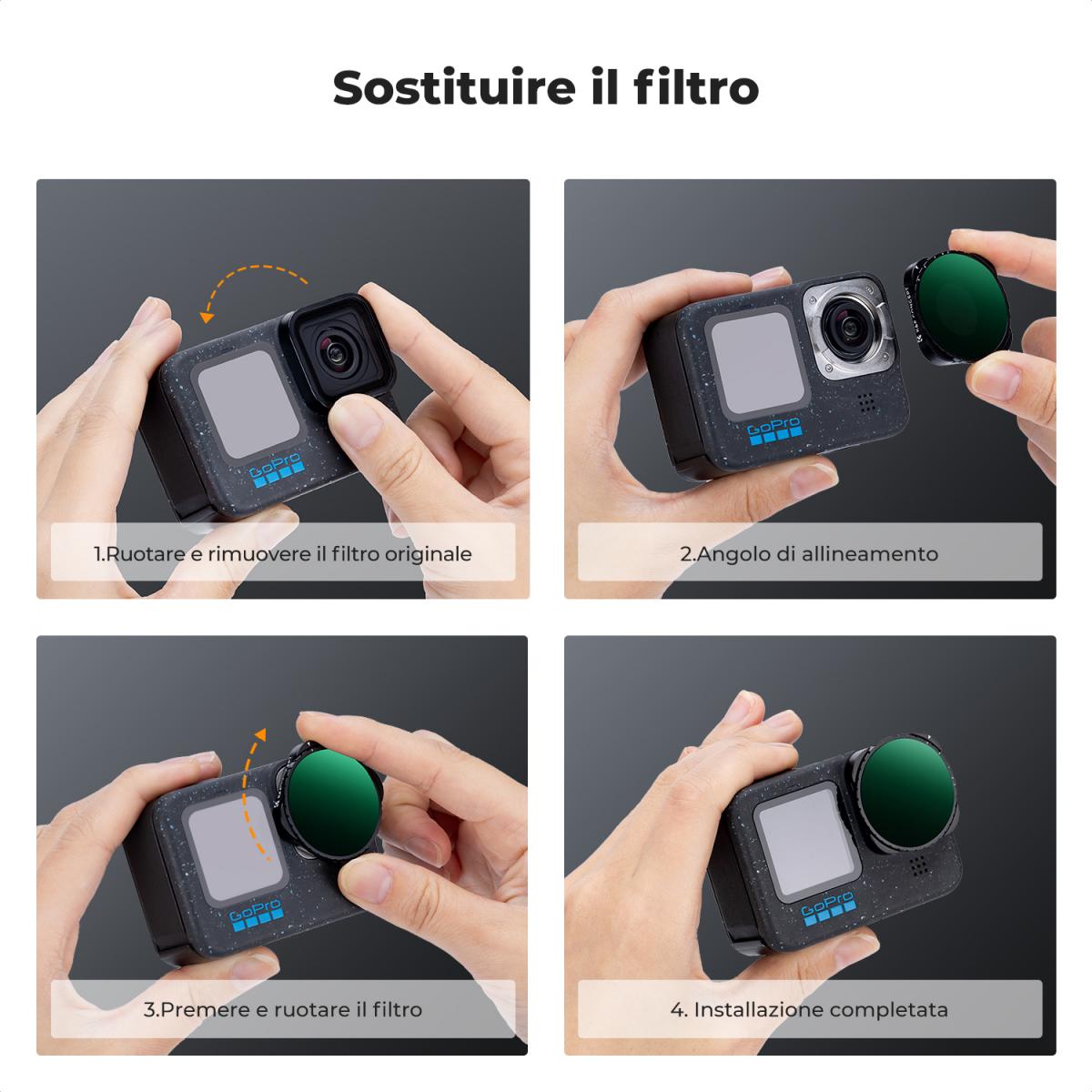 K&F Concept 2 Pezzi Kit di ND Filtri (ND2-32 + ND32-512) per GoPro Hero 13/12/11/10/9, con Filtro Variabile ND2-32 e ND32-512 con 28 Strati di Nano Rivestimento, Fotocamera di Azione Accessori