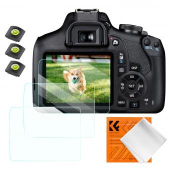 Film Protecteur d'Écran pour Appareil Photo en Verre Trempé Ultra Clair*3 + Hot Shoe Cover*3 + Chiffon de Nettoyage*1 Compatible avec Canon Rebel T7, T6, T5