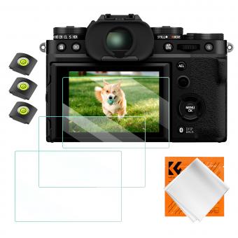 Protecteur d'écran d'appareil photo*3 compatible avec Fujifilm X-T5, verre trempé de dureté 9H de 0,3 mm avec niveau de griffe porte-accessoires*3 + chiffon d'aspirateur*1