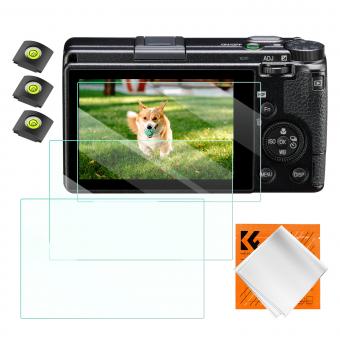 Protecteur d'écran d'appareil photo*3 compatible avec Ricoh GR III, verre trempé de dureté 9H de 0,3 mm avec niveau de griffe porte-accessoires*3 + chiffon d'aspirateur*1