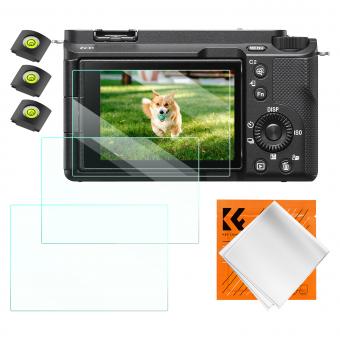 Protecteur d'écran d'appareil photo*3 compatible avec Sony ZV-E1, A7 IV, A6700, A7CII, verre trempé de dureté 9H de 0,3 mm avec niveau de griffe porte-accessoires*3 + chiffon d'aspirateur*1