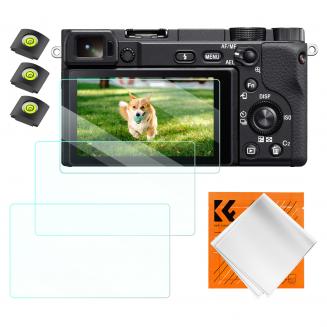 Camera Screen Protector*3 Compatible with Sony NEX 7, NEX 6, NEX 6L, NEX 5, NEX 3N, A6600, A6100, A6400, A6300, A6000, A5000, 0.3mm 9H Hardness Tempered Glass with Hot Shoe Level*3 + Vacuum Cleaning Coth*1