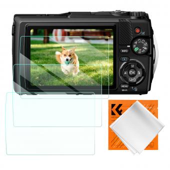 Protecteur d'écran d'appareil photo*3 compatible avec Olympus TG-7, TG-6, TG-5, TG-4, verre trempé de dureté 9H de 0,3 mm avec niveau de griffe*3 + chiffon d'aspirateur*1