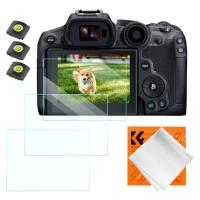 Protecteur d'écran d'appareil photo*3 compatible avec Canon EOS R6 II, R6, R7, verre trempé de dureté 9H de 0,3 mm avec niveau de griffe porte-accessoires*3 + chiffon d'aspirateur*1