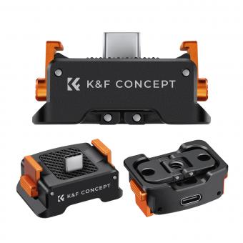 K&F Concept Ladeadapter Basis für DJI Osmo Pocket 3, Typ-C Ladestation Fit Arca-Swiss Standard, mit 1/4 Schraubenloch/Faltfinger, Aluminiumlegierung Halterung