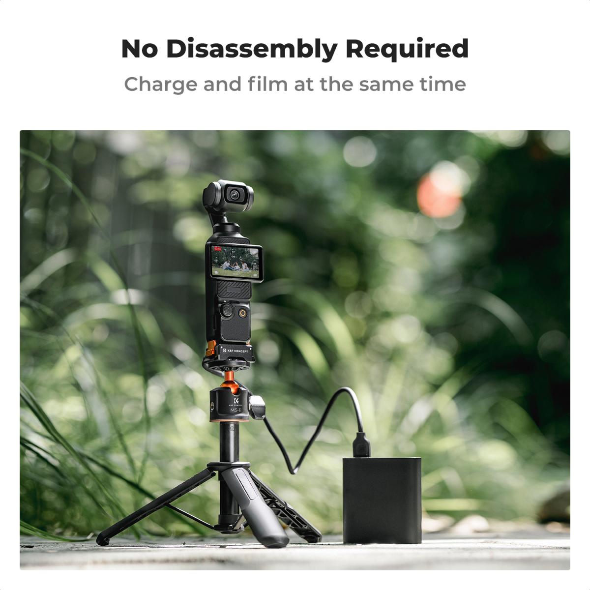 Ladeadapterbase for DJI Osmo Pocket 3, Desktop Type-C ladedokking Passer Arca-Swiss Standard, med 1/4 skruehull/foldefinger, aluminiumslegeringsbrakett