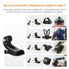 Kit d'accessoires K&F Concept pour GoPro Hero 13/12/11/10/9/8/7/6/5/4/ DJI Osmo Action Series / Pocket 3/2 / Insta360 X4/X3, harnais de poitrine + clip de sac à dos + support de sangle de tête rotatif à 360° et dragonne