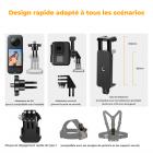 Kit d'accessoires K&F Concept pour GoPro Hero 13/12/11/10/9/8/7/6/5/4/ DJI Osmo Action Series / Pocket 3/2 / Insta360 X4/X3, harnais de poitrine + clip de sac à dos + support de sangle de tête rotatif à 360° et dragonne