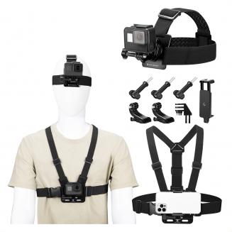 K&F Concept Hoofdband & Borstbevestiging Set voor GoPro Hero 13 12 11 10 9 8 7 6 5 4 Session DJI Osmo Action Camera's, Quick Release Verstelbare Action Camera Accessoires Kit