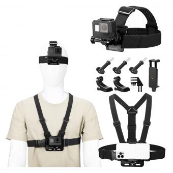 K&F Concept hodestropp og brystfestesett for GoPro Hero 13 12 11 10 9 8 7 6 5 4 Session DJI Osmo actionkameraer, hurtigutløser justerbart actionkamera tilbehørssett