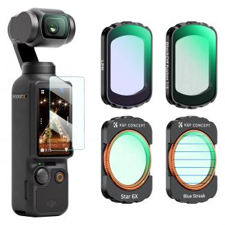 K&F Concept 4 Pack Magnetic Effect Filter Set Kompatibel mit DJI Osmo Pocket 3, Black-Mist 1/4 + Blue Streak + Lichtverschmutzungsfilter + Star-Filter HD Optical Glass Aluminium
