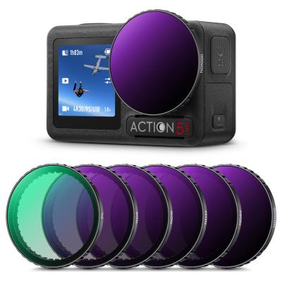 Push-in CPL ND-filter til DJI Osmo Action 3/4/5 Pro, 6-pak CPL ND8 ND16 ND32 ND64 ND1000 Polariseringsfilter Neutral Density Filter Actionkameratilbehør, Multi-Coated HD Optisk Glas