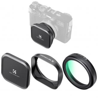  K&F Concept UV Filter, Gegenlichtblende und Objektivdeckel für Fujifilm X100-Objektiv Nano-Xcel Serie, Mehrfach Beschichtetes MCUV Filterset Kompatibel mit Fujifilm Kamera X100/X100F/X100S/X100T/X100V/X100VI (Schwarz)
