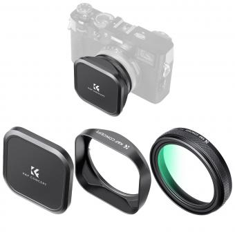 Fuji X100 Lens MCUV Filter Kit with Lens Hood and Lens Caps , Multi Coated HD Optical Glass Scratch-resistant Compatible with Fuji X100, X100F, X100S, X100T, X100V, X100VI (Black)