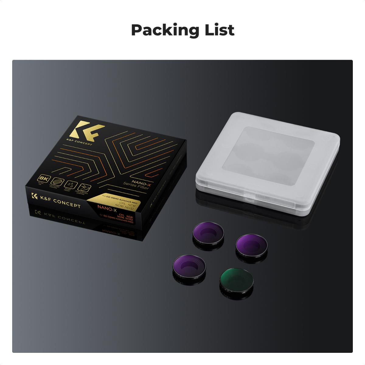 Action kamera filtersett CPL+ND8+ND16+ND32, sirkulært polariserende filter nøytral tetthet polarisator med 28-lags belegg Kompatibel med DJI Osmo Action 4, Osmo Action 5 Pro