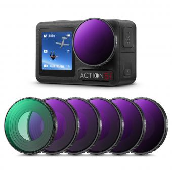 Juego de filtros para cámara de acción CPL+ND8+ND16+ND32+ND64+ND256, filtro polarizador circular de densidad neutra con revestimiento de 28 capas compatible con DJI Osmo Action 4, Osmo Action 5 Pro