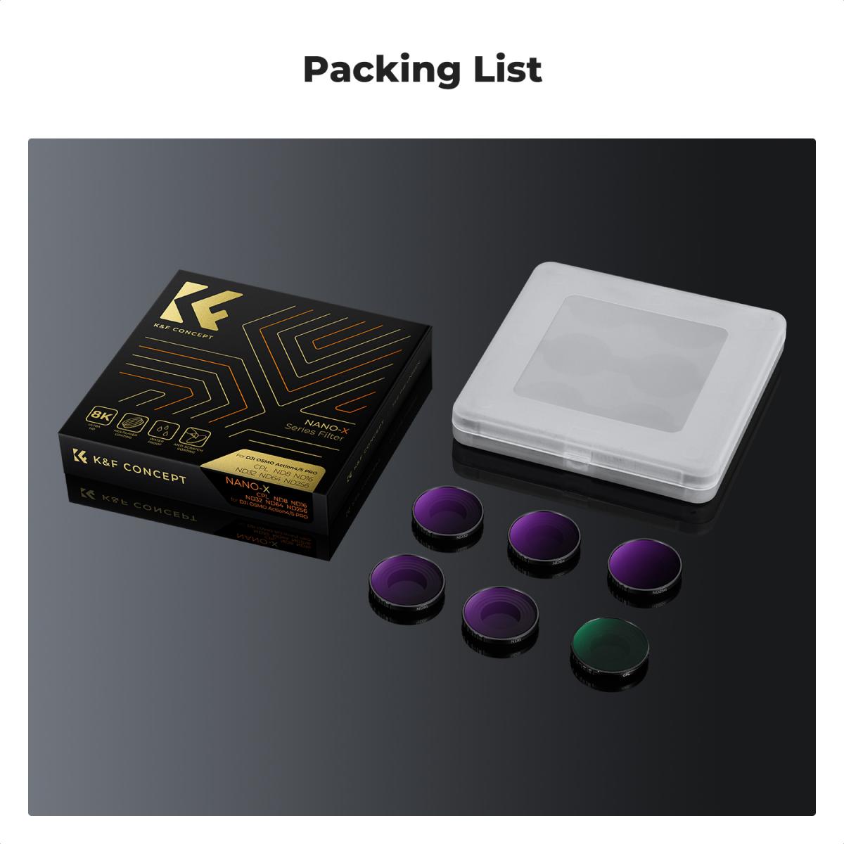 Actionkamerafiltersett CPL+ND8+ND16+ND32+ND64+ND256, sirkulært polariserende filter nøytral tetthet med 28-lags belegg Kompatibel med DJI Osmo Action 4, Osmo Action 5 Pro