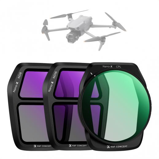 K&F Concept Lot de 3 filtres ND PL pour DJI Air 3S, CPL + ND8 + ND16 Filtres polarisants à densité neutre multifonctions Accessoires d'objectif de drone, Verre optique HD/Multicouche/Sécuritaire pour cardan