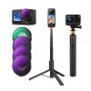 DJI Osmo Action 4 ve Osmo Action 5 Pro Action Kamera Filtresi ve Selfie Çubuğu Seti, 4'lü Paket (CPL + ND8 + ND16 + ND32) Vidalanabilir Polarize Nötr Yoğunluk Filtresi HD Optik Cam / Çok Kaplamalı / Metal Çerçeve ve Taşınabilir 2'si 1 Arada Selfie Çubuğu 