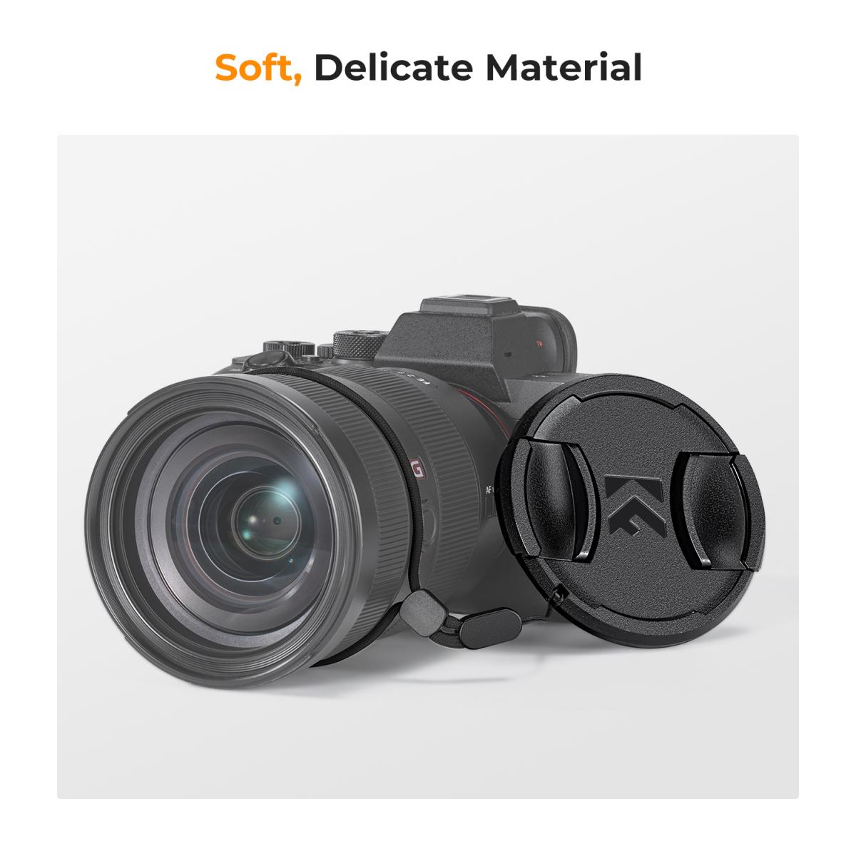 46 mm snap-on center pinch objektivdæksel 7 i 1 med anti-loss keeper leash kompatibel med Nikon, Canon, Sony, Fujifilm kameraobjektiver