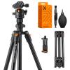 64"/1,6 m kamerastativ Lett Vlog-reisestativ Kompakt Fleksibelt og bærbart 8 kg last med bærbart stativ, for DSLR-kameraer O234A1+BH-36 + 4-i-1 DSLR-kamerarensesett (linseblåser + rengjøringspenn + makrofiberklut)
