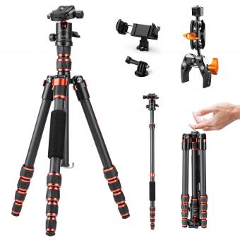 Tripod Kit 60" Carbon Fiber Camera Tripod,Super Lightweight Compact Travel Tripod with 360° Ball Head A225C0+BH-25L and Multi-Functional Super Clamp Set