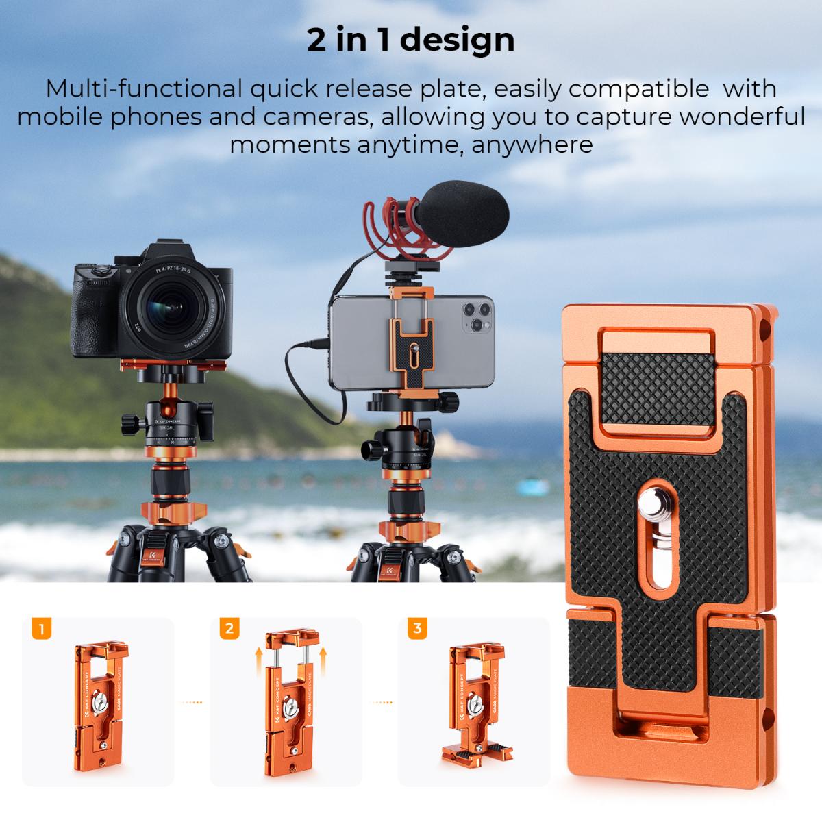 67"/1,7 m karbonfiberstativ, 9,6 kg belastning, lett reisekamerastativ med telefonfeste og 15 cm magisk arm med superklemmesett