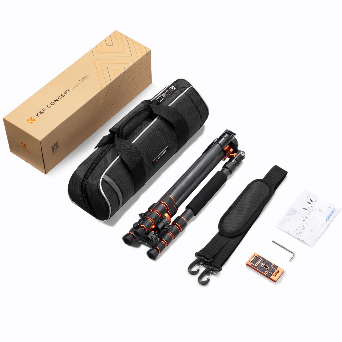 67"/1,7 m karbonfiberstativ, 9,6 kg belastning, lett reisekamerastativ med telefonfeste og 15 cm magisk arm med superklemmesett