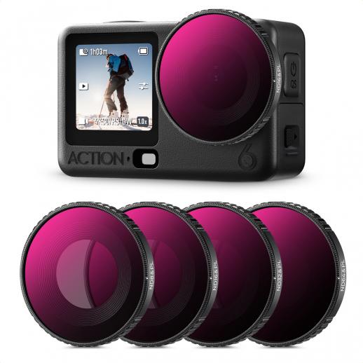 K&F CONCEPT ND/PL Filter Kit Compatible with DJI Osmo Action 6, 4Pack ND8/PL ND16/PL ND32/PL ND64/PL Screw On Polarizing Neutral Density Filter HD Optical Glass/Multi-Coated Action Camera Accessories