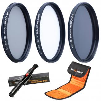 62mm Lens Filter Kit Neutral Density ND4+UV+Circular Polarizing (CPL) Lens Filter with Cleaning Pen & Filter Pouch for DSLR Cameras