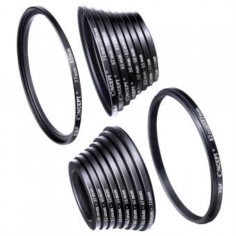 18-teiliges Filterring-Adapter-Set, Metall-Stufenringe-Set für Kameraobjektivfilter (inklusive 9-teiligem Step-Up-Ring-Set + 9-teiligem Step-Down-Ring-Set)