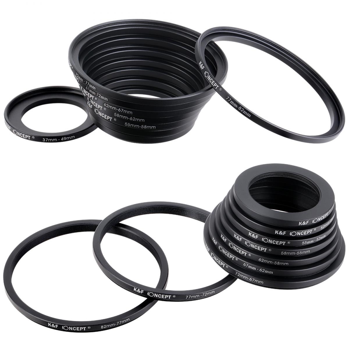 18 Delige Filterringadapterset Cameralensfilter Metalen Opstapringenset (Inclusief 9 Delige Step Up Ringset + 9 Delige Step Down Ringset)