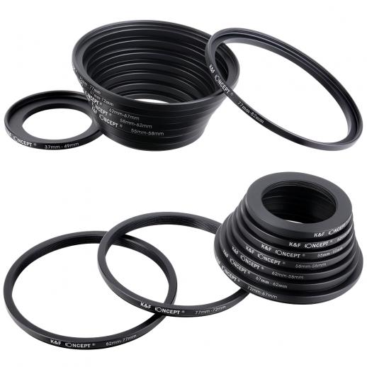 Nikon in alluminio anodizzato di alta qualità ICEBLUEOR Set di 18 adattatori per filtro composto da 9 anelli Step Up e 9 anelli Step Down Sony e altre fotocamere compatibile con Canon