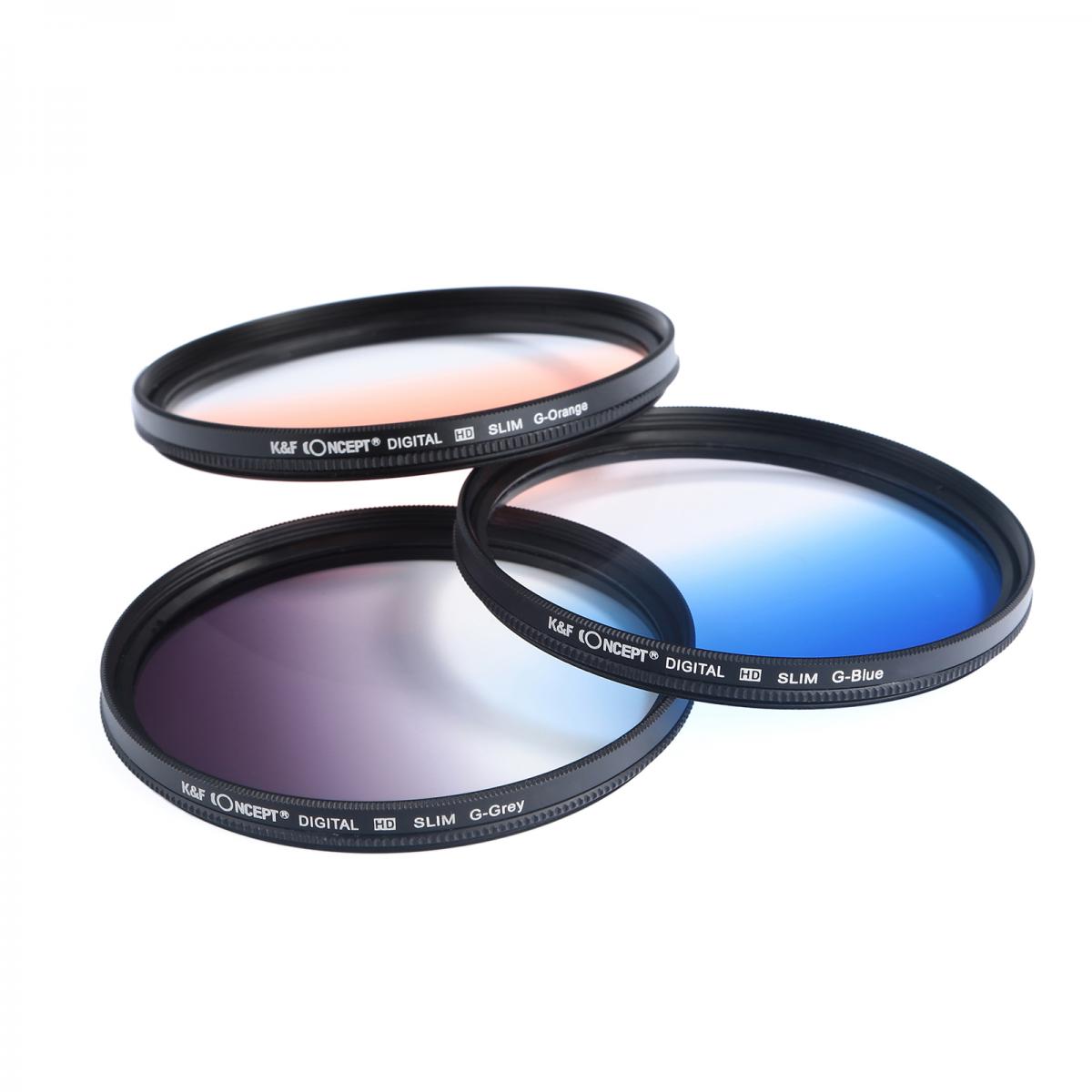 67mm Lens Filter Kit Neutral Density ND2+ND4+ND8 Graduated Color Filter Blue+Orange+Grey with