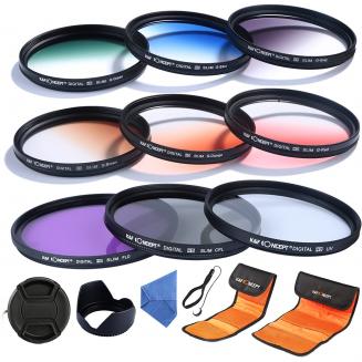 Kit Filtro 77mm UV, CPL, FLD, blu sfumato, arancione, grigio, rosso, verde, marrone