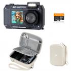 33ft/10m Waterproof Camera 4K 48MP HD Photos & Videos with Dual-Screen for Snorkeling, Surfing, Swimming, Waterproof Camera for Kids, Adults, includes EVA Storage Case, Black