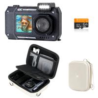 33ft/10m Waterproof Camera 4K 48MP HD Photos & Videos with Dual-Screen for Snorkeling, Surfing, Swimming, Waterproof Camera for Kids, Adults, includes EVA Storage Case, Black