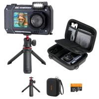 33ft/10m Waterproof Camera 4K 48MP HD Photos & Videos with Dual-Screen for Snorkeling, Surfing, Swimming, Waterproof Camera for Kids, Adults, Includes EVA Storage Case & Tripod, Black